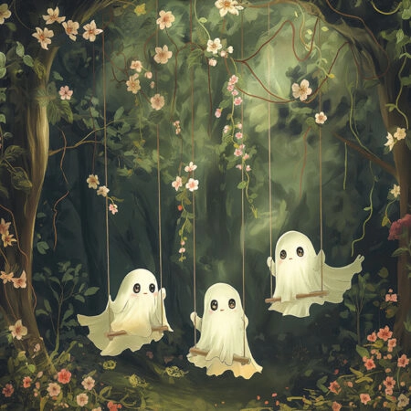 Πίνακας σε Καμβά VINTAGE AUTUMN HALLOWEEN GHOSTS OUTSIDE 6 -  Sticky 5