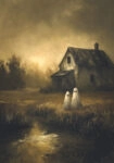 Πίνακας σε Καμβά VINTAGE AUTUMN HALLOWEEN GHOSTS OUTSIDE 7