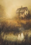 Πίνακας σε Καμβά VINTAGE AUTUMN HALLOWEEN GHOSTS OUTSIDE 8