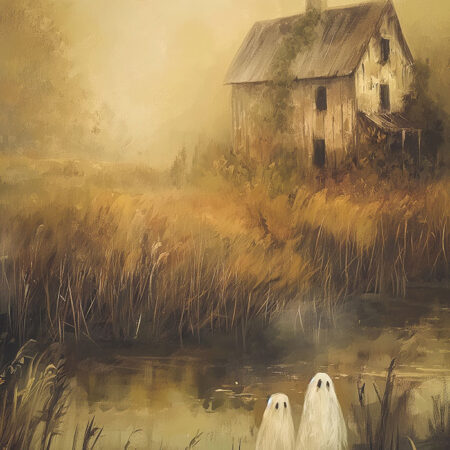 Πίνακας σε Καμβά VINTAGE AUTUMN HALLOWEEN GHOSTS OUTSIDE 8 -  Sticky 5