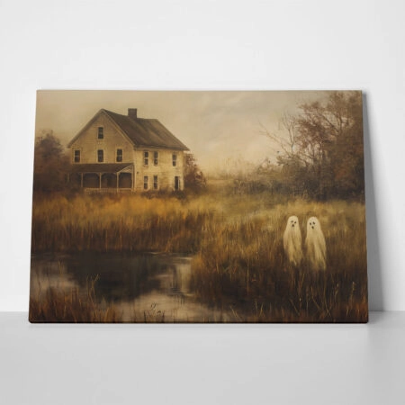 Πίνακας σε Καμβά VINTAGE AUTUMN HALLOWEEN GHOSTS OUTSIDE - 