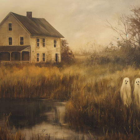Πίνακας σε Καμβά VINTAGE AUTUMN HALLOWEEN GHOSTS OUTSIDE -  Sticky 5