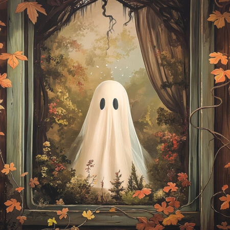 Πίνακας σε Καμβά VINTAGE AUTUMN HALLOWEEN GHOST -  Sticky 5