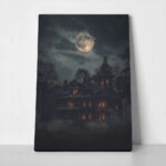 Πίνακας σε Καμβά VINTAGE AUTUMN HALLOWEEN HAUNTED HOUSE