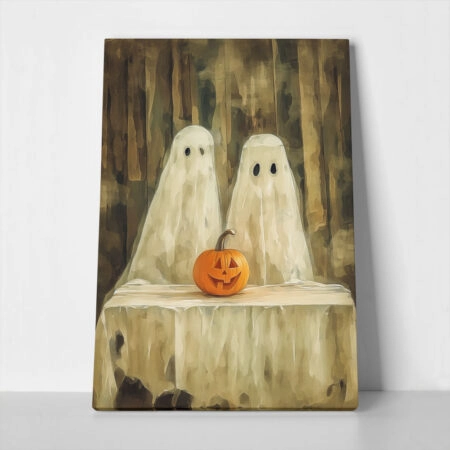 Πίνακας σε Καμβά VINTAGE AUTUMN HALLOWEEN PUMPIK GHOSTS - 