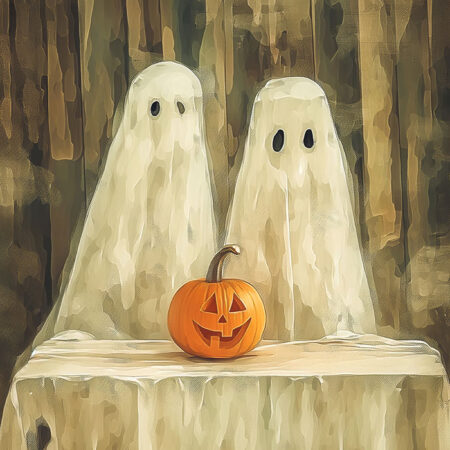 Πίνακας σε Καμβά VINTAGE AUTUMN HALLOWEEN PUMPIK GHOSTS -  Sticky 5