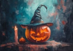 Πίνακας σε Καμβά VINTAGE AUTUMN HALLOWEEN PUMPKIN HAT