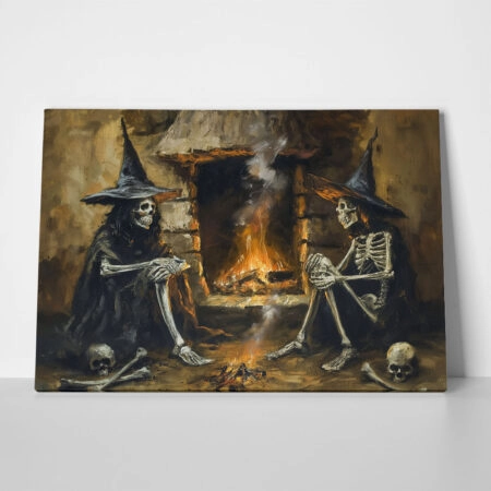 Πίνακας σε Καμβά VINTAGE AUTUMN HALLOWEEN SKELETON WITCHES 2 - 