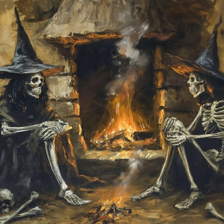 Πίνακας σε Καμβά VINTAGE AUTUMN HALLOWEEN SKELETON WITCHES 2 -  Sticky 5