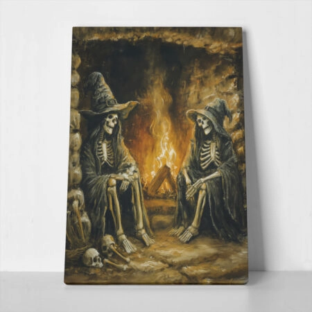 Πίνακας σε Καμβά VINTAGE AUTUMN HALLOWEEN SKELETON WITCHES 3 - 