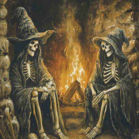Πίνακας σε Καμβά VINTAGE AUTUMN HALLOWEEN SKELETON WITCHES 3 -  Sticky 5