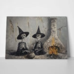 Πίνακας σε Καμβά VINTAGE AUTUMN HALLOWEEN SKELETON WITCHES