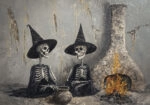 Πίνακας σε Καμβά VINTAGE AUTUMN HALLOWEEN SKELETON WITCHES