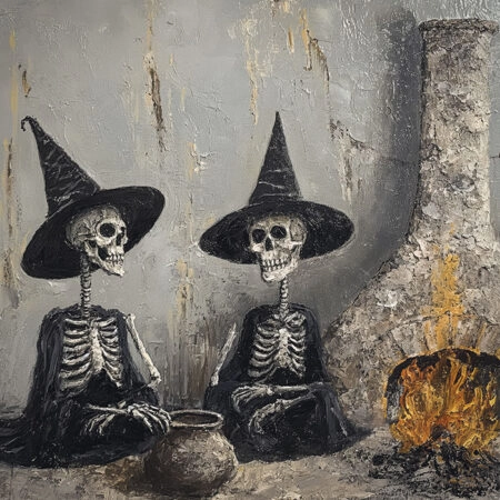 Πίνακας σε Καμβά VINTAGE AUTUMN HALLOWEEN SKELETON WITCHES -  Sticky 5