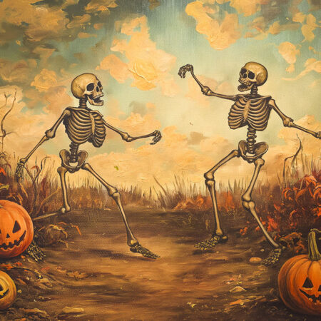 Πίνακας σε Καμβά VINTAGE AUTUMN HALLOWEEN SKELETONS 2 -  Sticky 5