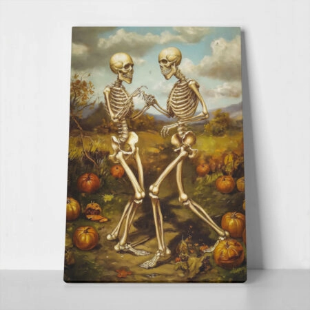 Πίνακας σε Καμβά VINTAGE AUTUMN HALLOWEEN SKELETONS DANCING 2 - 