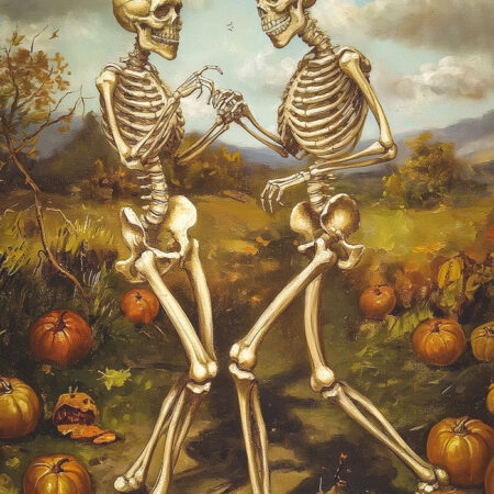 Πίνακας σε Καμβά VINTAGE AUTUMN HALLOWEEN SKELETONS DANCING 2 -  Sticky 5