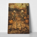 Πίνακας σε Καμβά VINTAGE AUTUMN HALLOWEEN SKELETONS DANCING 3