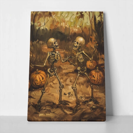 Πίνακας σε Καμβά VINTAGE AUTUMN HALLOWEEN SKELETONS DANCING 3 - 