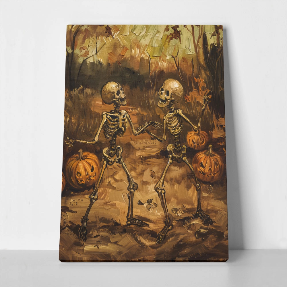 Πίνακας σε Καμβά VINTAGE AUTUMN HALLOWEEN SKELETONS DANCING 3