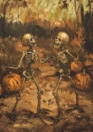 Πίνακας σε Καμβά VINTAGE AUTUMN HALLOWEEN SKELETONS DANCING 3
