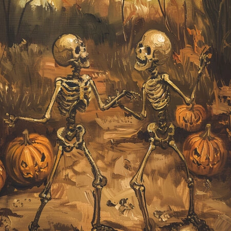 Πίνακας σε Καμβά VINTAGE AUTUMN HALLOWEEN SKELETONS DANCING 3 -  Sticky 5