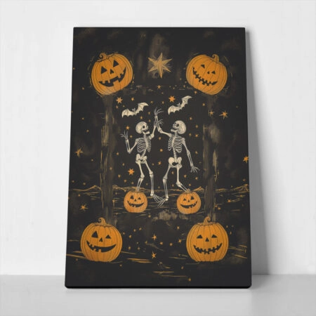 Πίνακας σε Καμβά VINTAGE AUTUMN HALLOWEEN SKELETONS DANCING 4 - 
