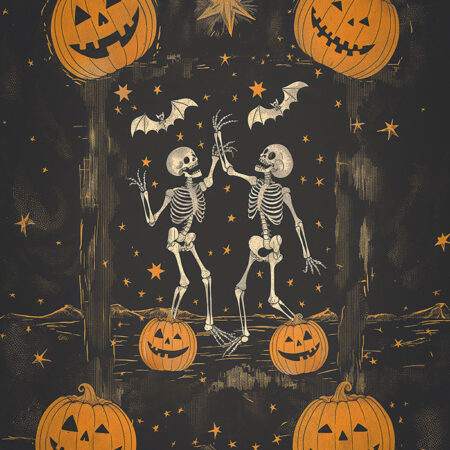 Πίνακας σε Καμβά VINTAGE AUTUMN HALLOWEEN SKELETONS DANCING 4 -  Sticky 5