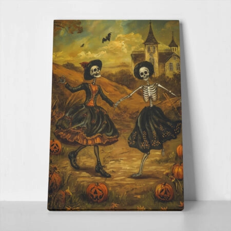 Πίνακας σε Καμβά VINTAGE AUTUMN HALLOWEEN SKELETONS DANCING 5 - 