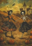 Canvas Print VINTAGE AUTUMN HALLOWEEN SKELETONS DANCING 5