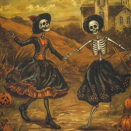 Πίνακας σε Καμβά VINTAGE AUTUMN HALLOWEEN SKELETONS DANCING 5 -  Sticky 5