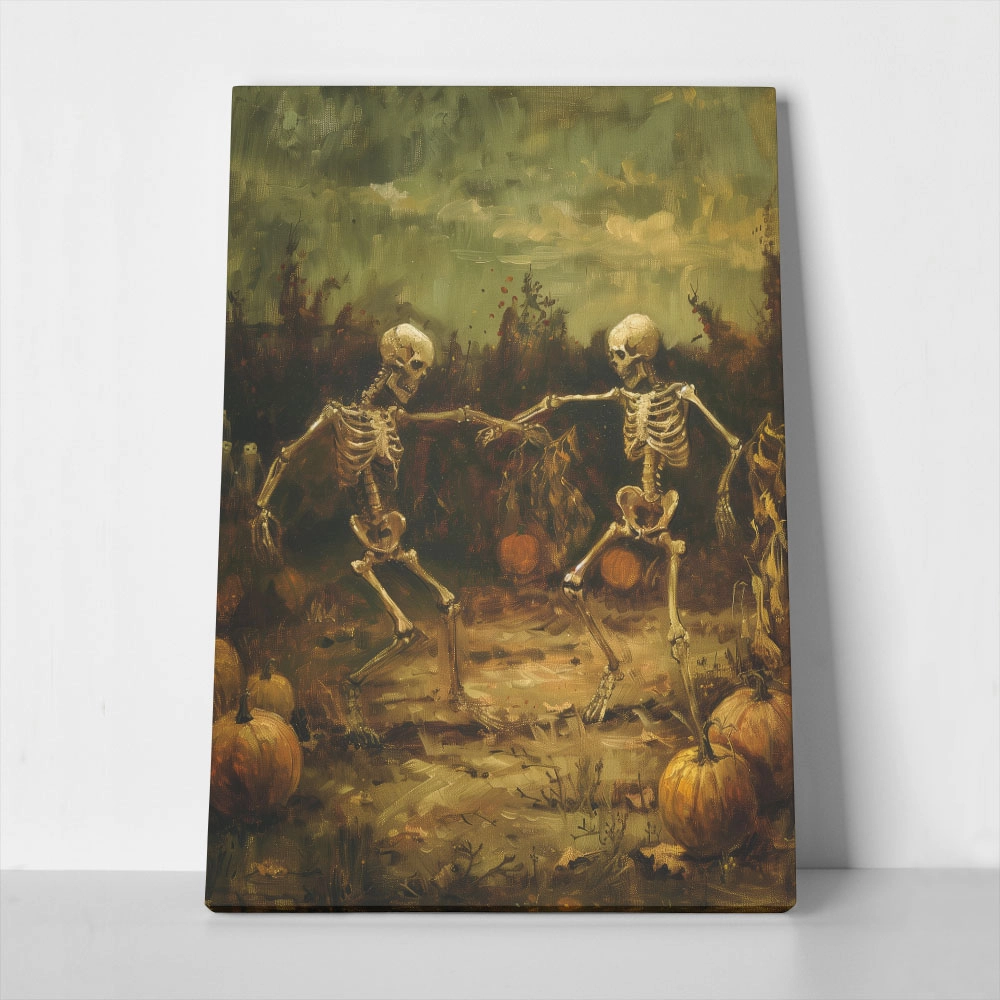 Πίνακας σε Καμβά VINTAGE AUTUMN HALLOWEEN SKELETONS DANCING