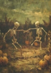 Πίνακας σε Καμβά VINTAGE AUTUMN HALLOWEEN SKELETONS DANCING