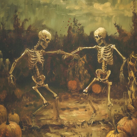Πίνακας σε Καμβά VINTAGE AUTUMN HALLOWEEN SKELETONS DANCING -  Sticky 5