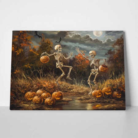 Πίνακας σε Καμβά VINTAGE AUTUMN HALLOWEEN SKELETONS - 
