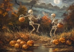 Πίνακας σε Καμβά VINTAGE AUTUMN HALLOWEEN SKELETONS