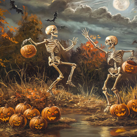 Πίνακας σε Καμβά VINTAGE AUTUMN HALLOWEEN SKELETONS -  Sticky 5