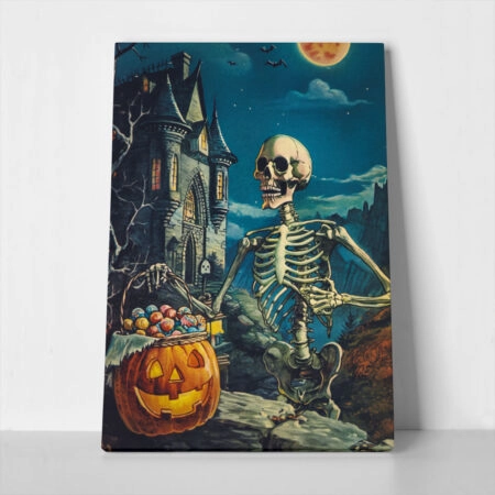 Πίνακας σε Καμβά VINTAGE AUTUMN HALLOWEEN SKELETON - 