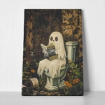 Πίνακας σε Καμβά VINTAGE AUTUMN HALLOWEEN TOILET GHOST 3