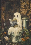 Πίνακας σε Καμβά VINTAGE AUTUMN HALLOWEEN TOILET GHOST 3