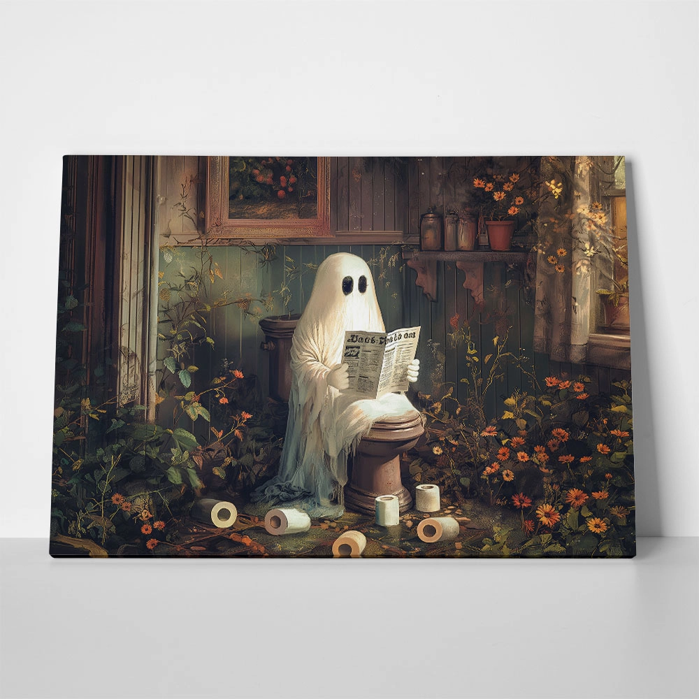 Πίνακας σε Καμβά VINTAGE AUTUMN HALLOWEEN TOILET GHOST