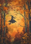 Πίνακας σε Καμβά VINTAGE AUTUMN HALLOWEEN WITCH FLYING