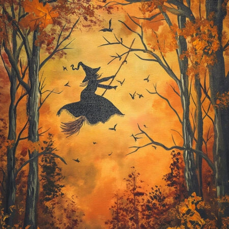 Πίνακας σε Καμβά VINTAGE AUTUMN HALLOWEEN WITCH FLYING -  Sticky 5