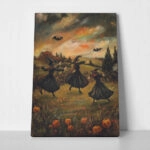 Πίνακας σε Καμβά VINTAGE AUTUMN HALLOWEEN WITCHES DANCING 2