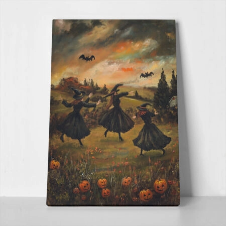 Πίνακας σε Καμβά VINTAGE AUTUMN HALLOWEEN WITCHES DANCING 2 - 