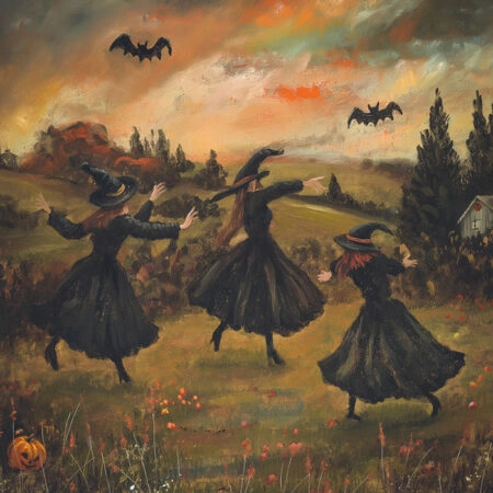 Πίνακας σε Καμβά VINTAGE AUTUMN HALLOWEEN WITCHES DANCING 2 -  Sticky 5