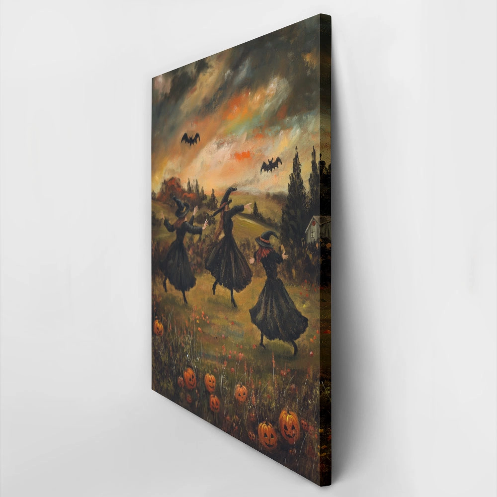 Πίνακας σε Καμβά VINTAGE AUTUMN HALLOWEEN WITCHES DANCING 2