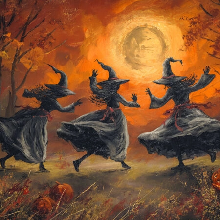 Πίνακας σε Καμβά VINTAGE AUTUMN HALLOWEEN WITCHES DANCING -  Sticky 5
