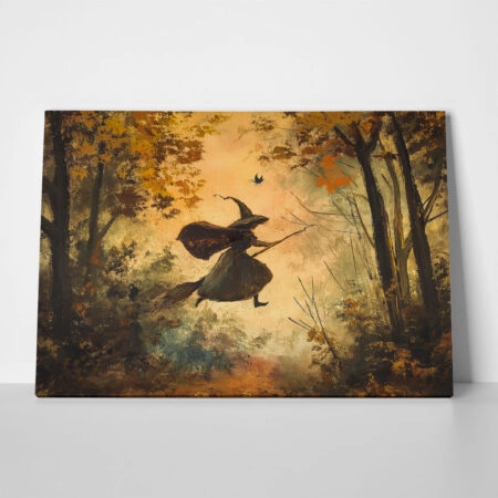 Πίνακας σε Καμβά VINTAGE AUTUMN HALLOWEEN WITCH - 