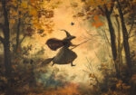 Πίνακας σε Καμβά VINTAGE AUTUMN HALLOWEEN WITCH